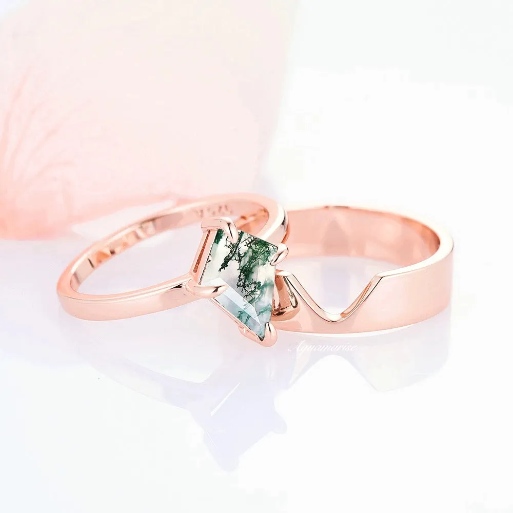 Minimalist Kite Green Moss Agate Ring- 14K Rose Gold Vermeil