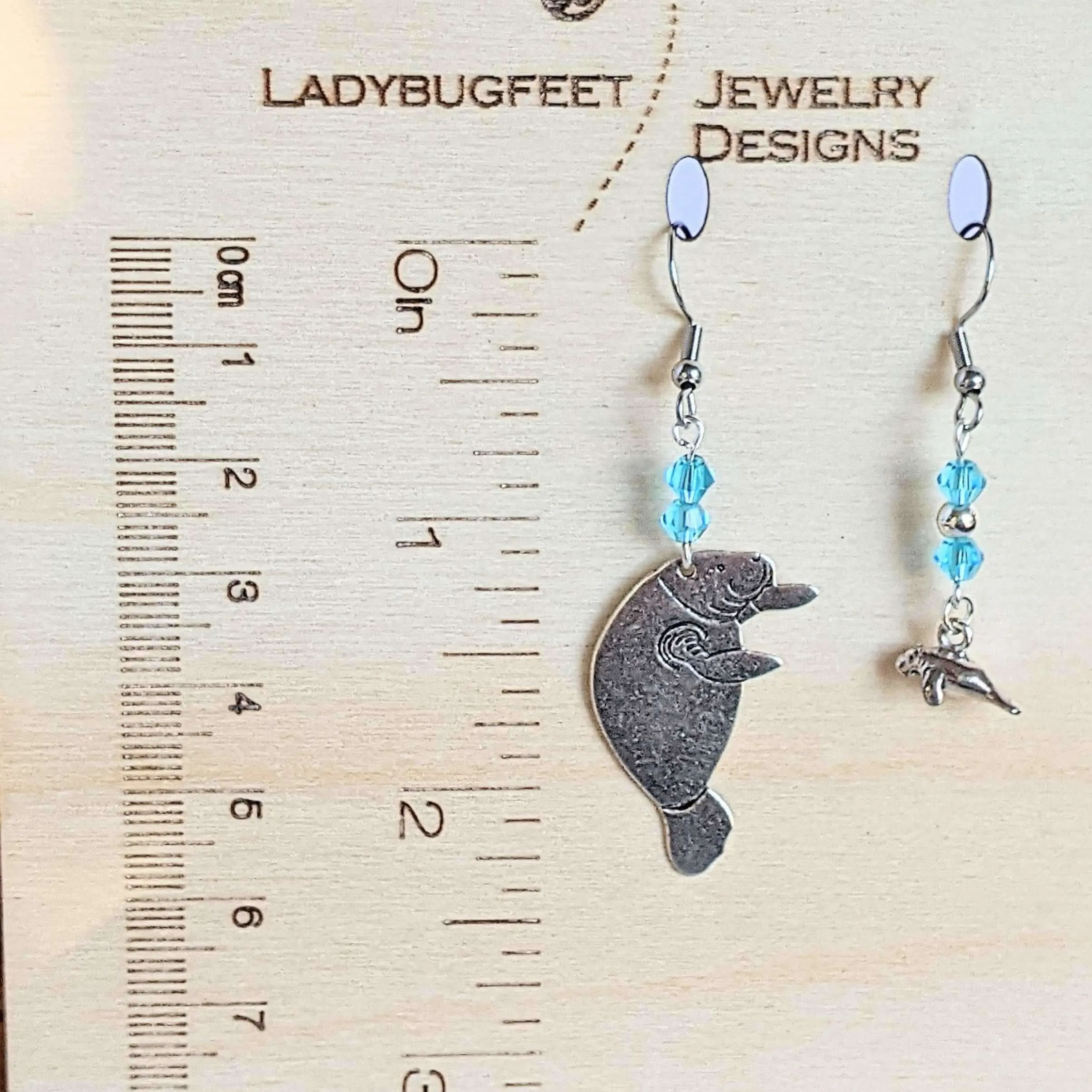 Mismatched Manatee Aqua crystal hook earrings