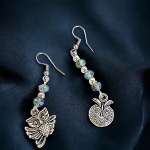 Mismatched Owl crystal hook earrings