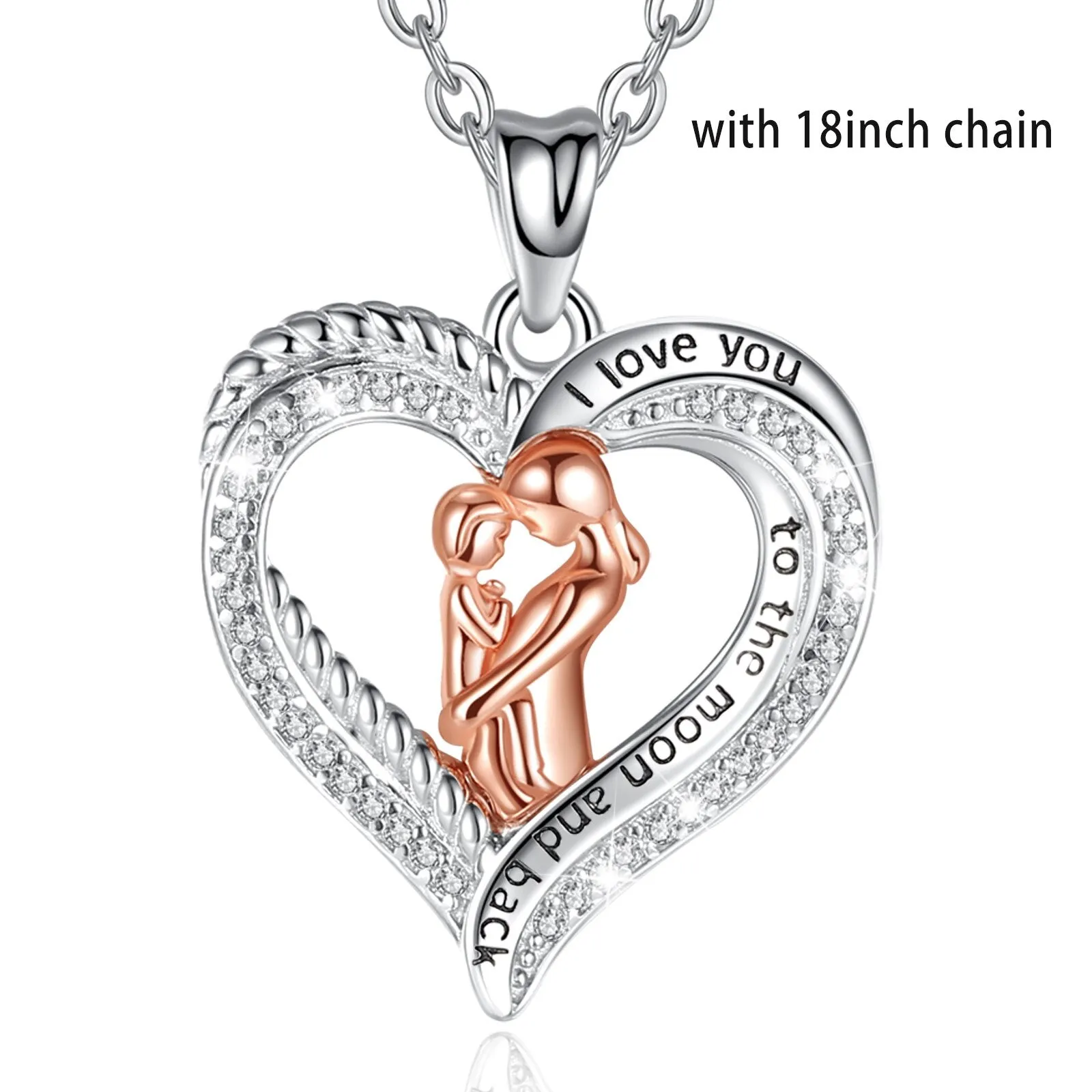 Mother and Baby Rose Gold Necklace Paved-Crystal Heart Pendant Fine Jewelry for Mother's Day gift