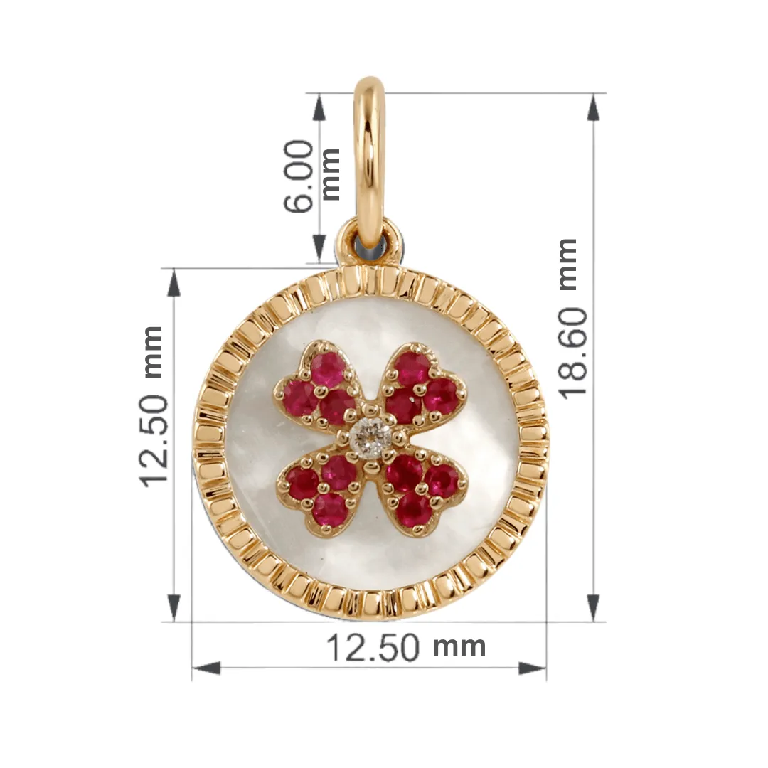 Mother of Pearl Ruby Clover Pendant Necklace