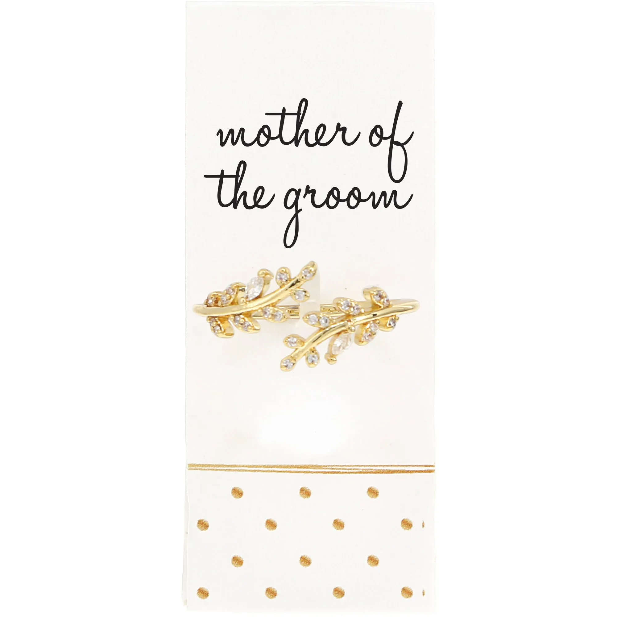 Mother of the Groom White Zircon Leaf - Adjustable 14K Gold Plated Ring