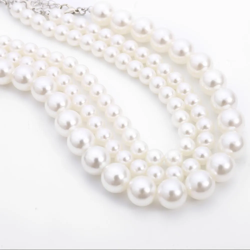 Multi-Layer White Imitation Pearl Necklace Bead  Chain Punk Ladies Wedding Short Clavicle Necklac Girl Charm Banquet Jewelry