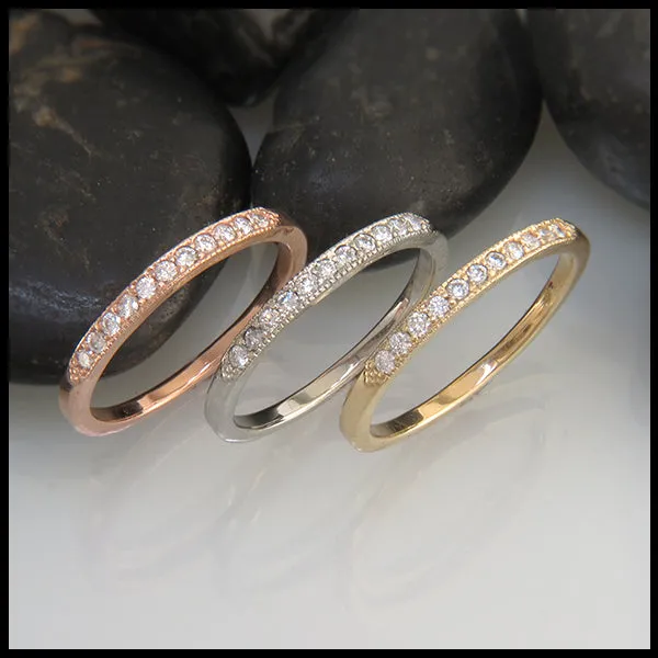 Narrow Diamond Stacking Rings in Gold