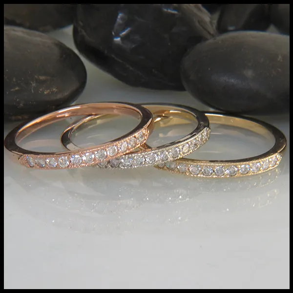 Narrow Diamond Stacking Rings in Gold