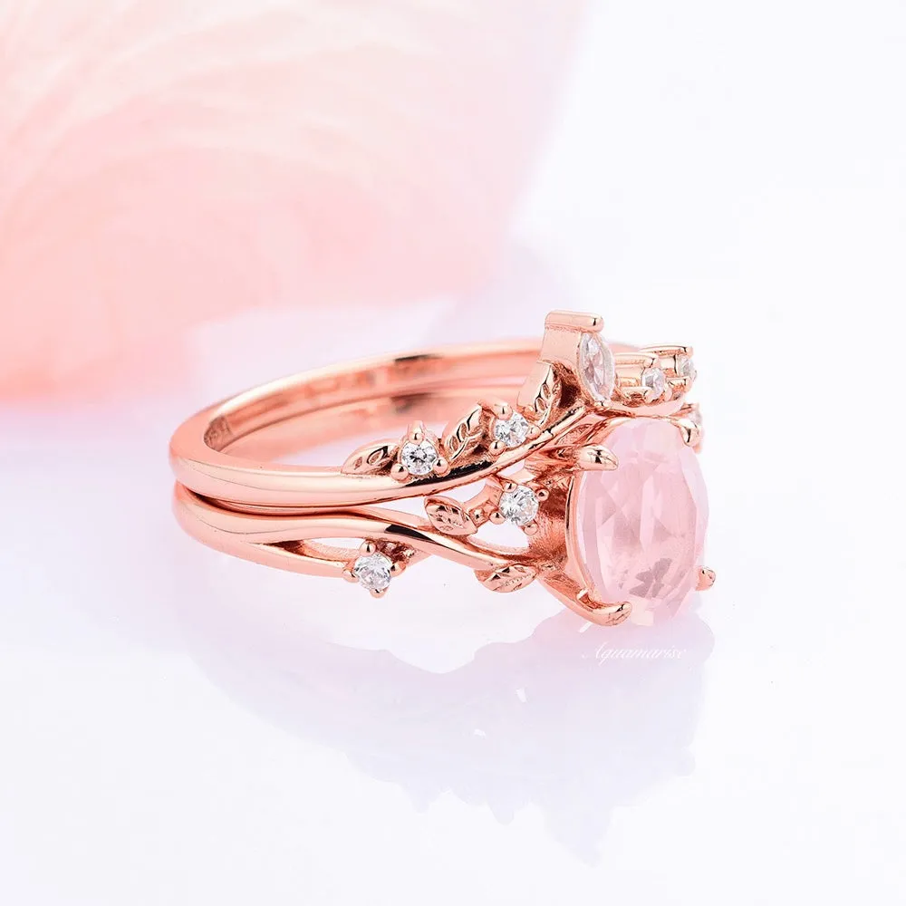 Natural Rose Quartz Fairy Ring Set- 14K Rose Gold Vermeil