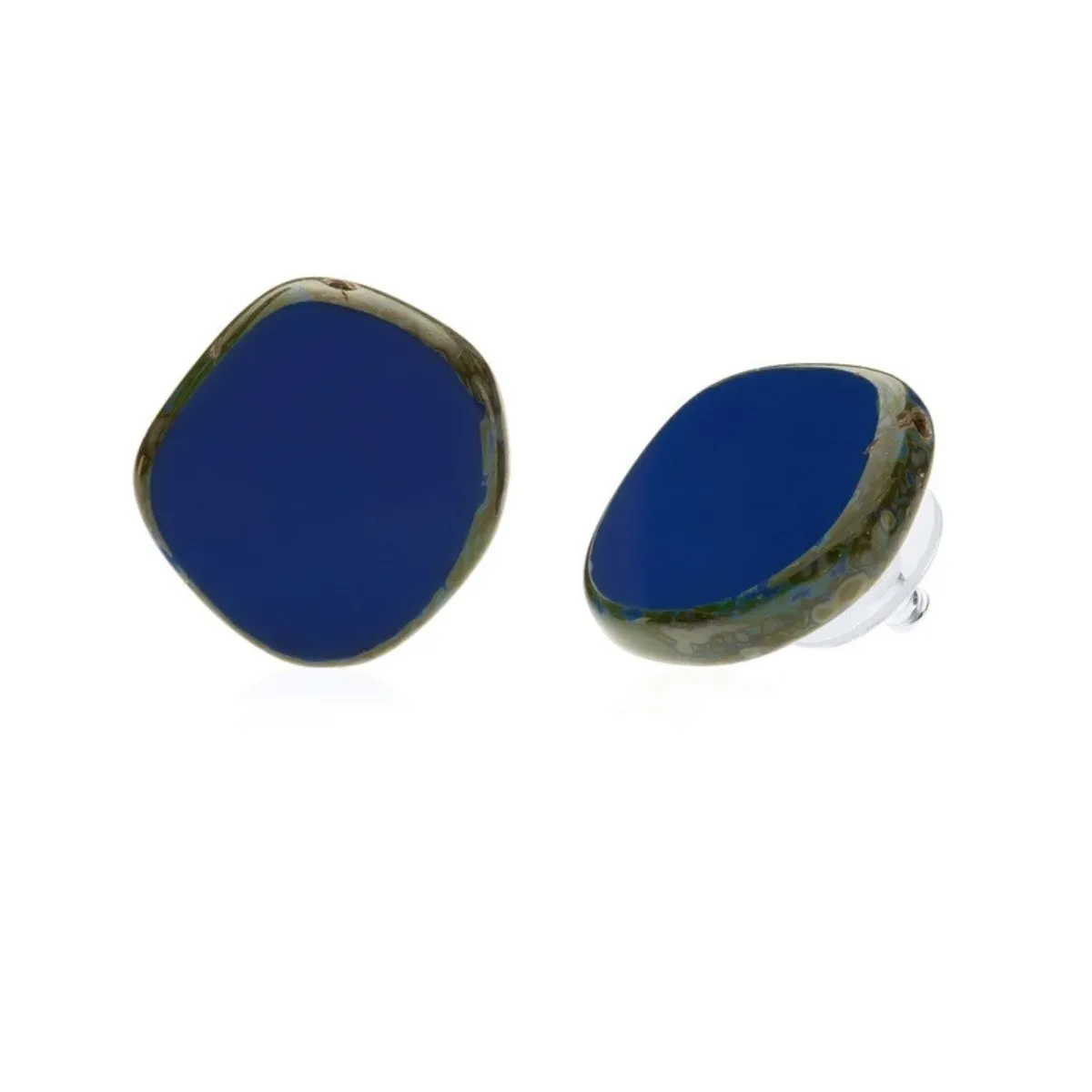 Navy Blue Circle Glass Beaded Large Stud Earrings