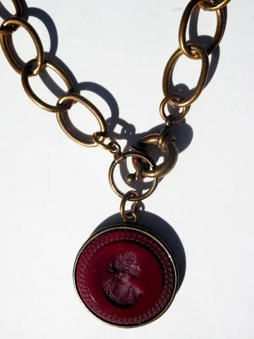 Necklace Intaglio On Antique Bronze Chain