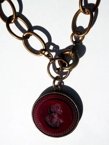 Necklace Intaglio On Antique Bronze Chain