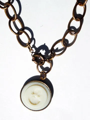 Necklace Intaglio On Antique Bronze Chain