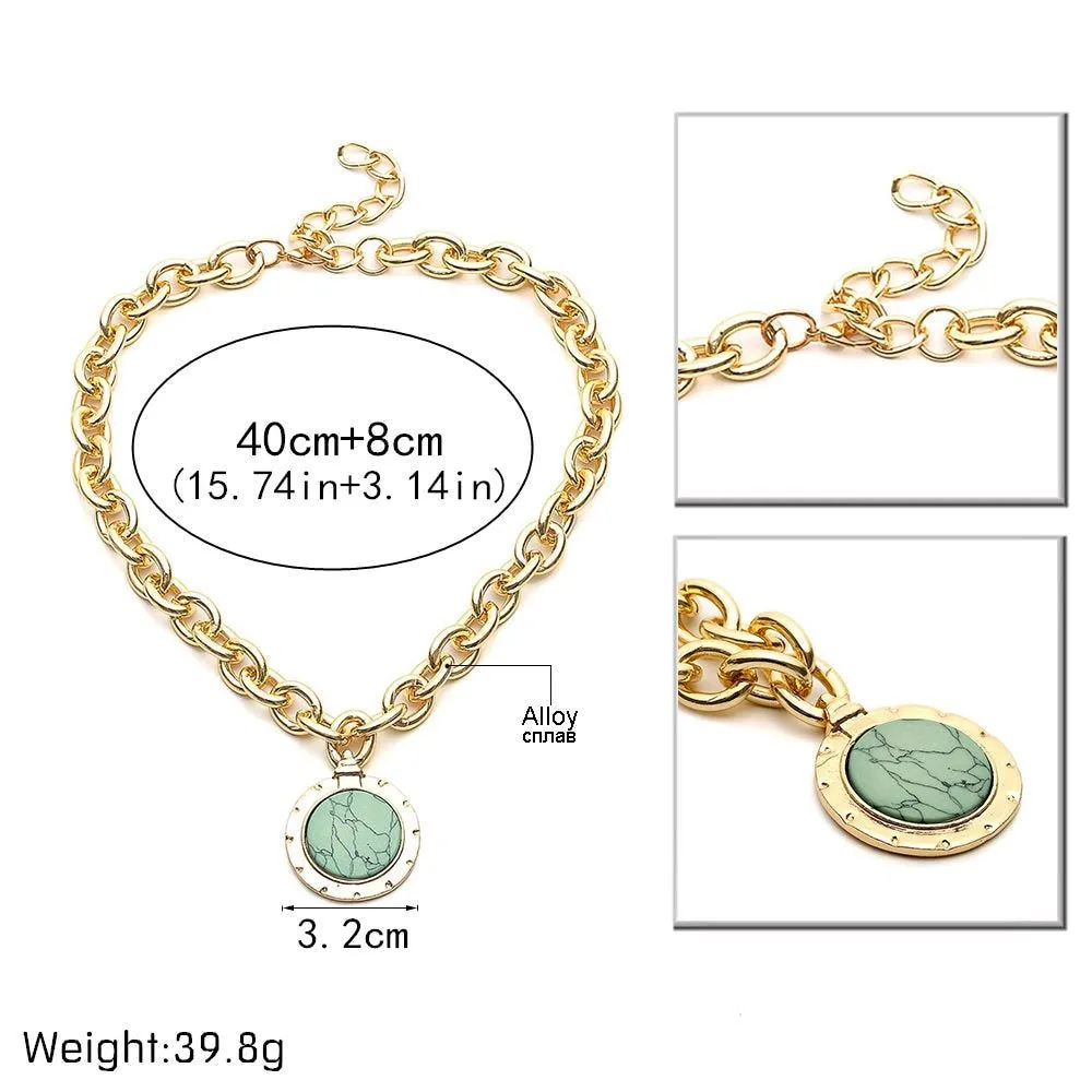 Necklaces Charm Jewelry  Bohemian Vintage Green Stone Pendant IZOS0207