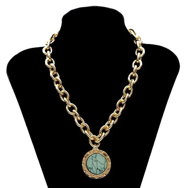 Necklaces Charm Jewelry  Bohemian Vintage Green Stone Pendant IZOS0207