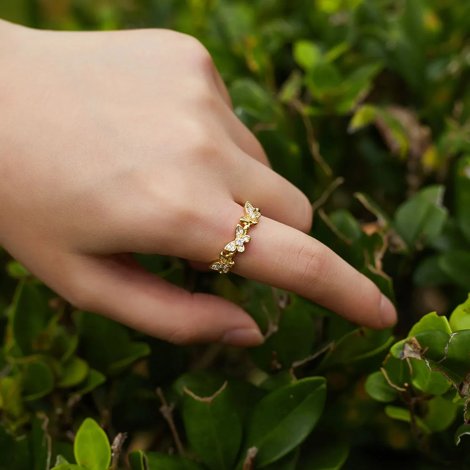 New Fashion Butterfly Rings Shiny Cubic Zirconia Leaves Geometric Adjustable Finger Ring Girls Minimalist Dainty Jewlery Gifts