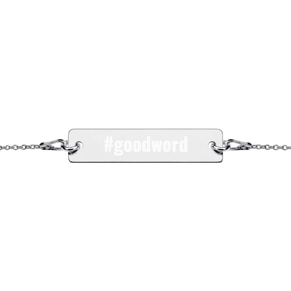 NEW!! Personalised Good Word Engraved Silver Bar Chain Bracelet