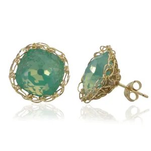 Ocean green post earrings , wire crochet gold filed mint green earrings