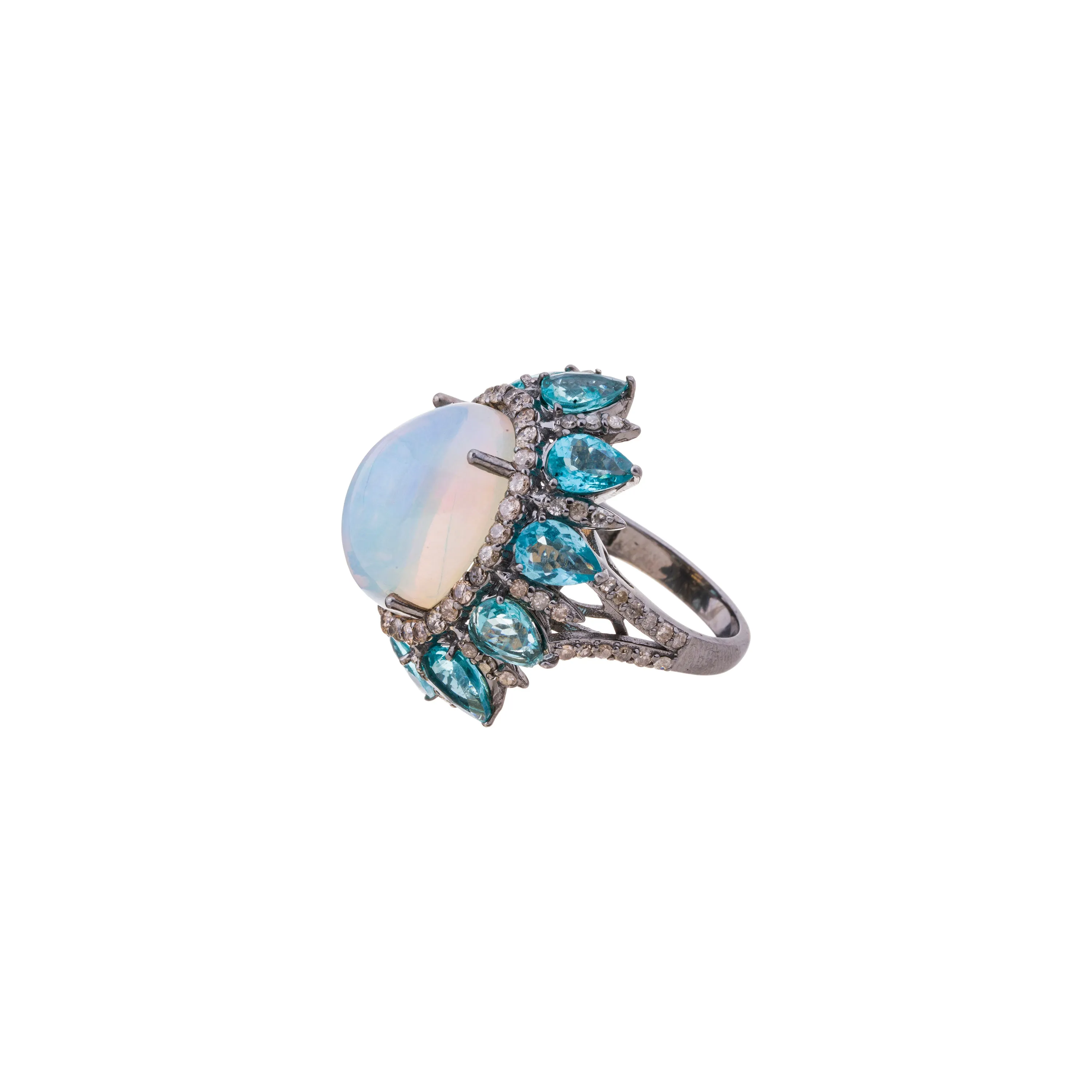 Opal, Blue Topaz and Diamond Ring, Sterling Silver