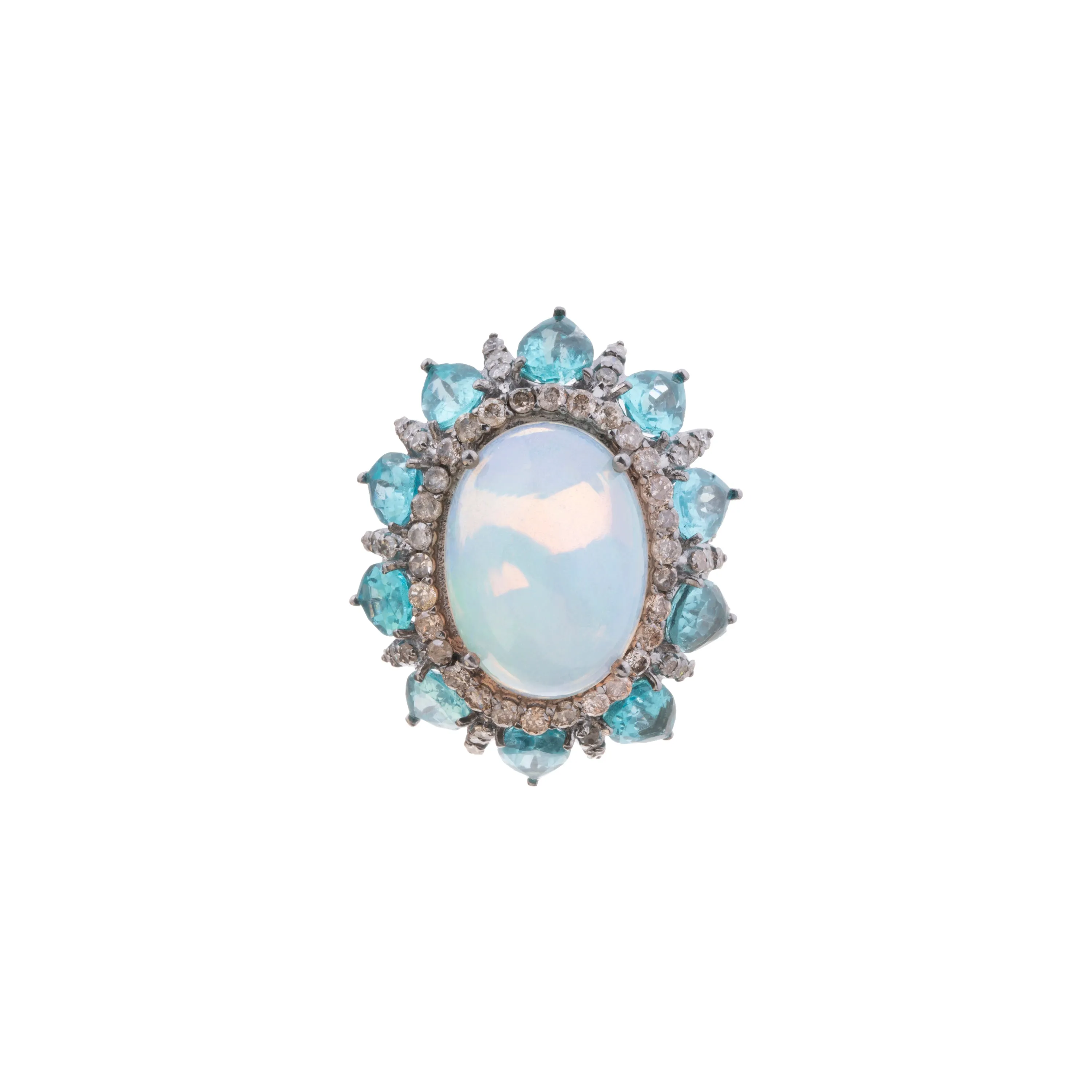 Opal, Blue Topaz and Diamond Ring, Sterling Silver