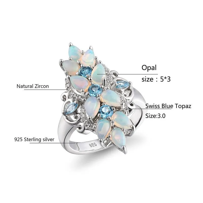 Ornate Opal & Blue Topaz in S925 Silver Ring