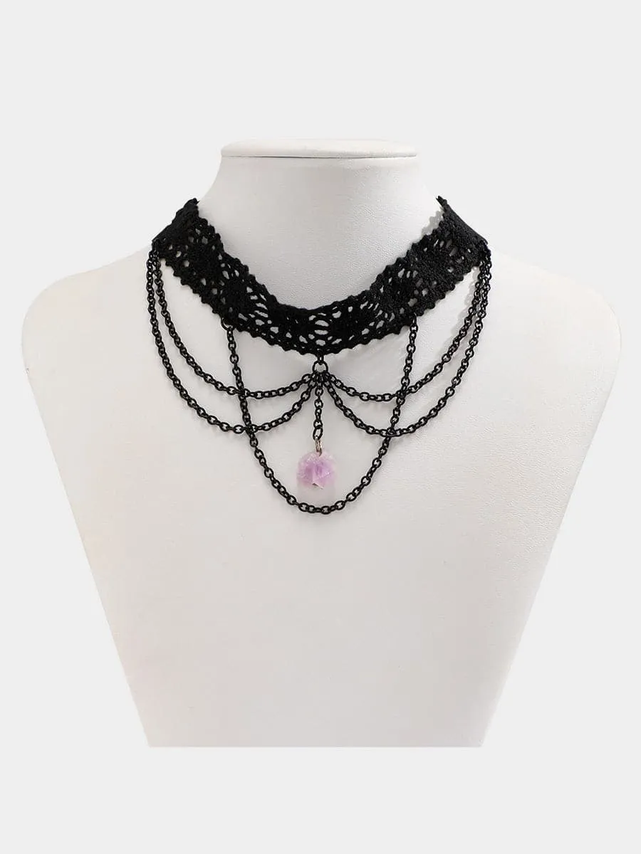 Purple Crystal Pendant Tassel Necklace MSE00163