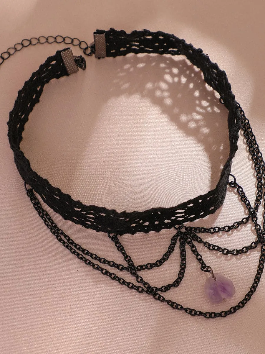 Purple Crystal Pendant Tassel Necklace MSE00163