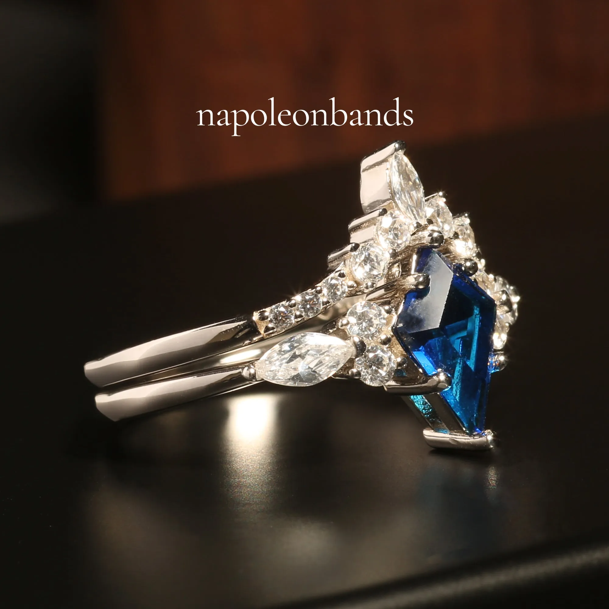 "Eternal Ocean" Sapphire Ring Set – Silver September Birthstone Bridal Engagement & Anniversary Bands