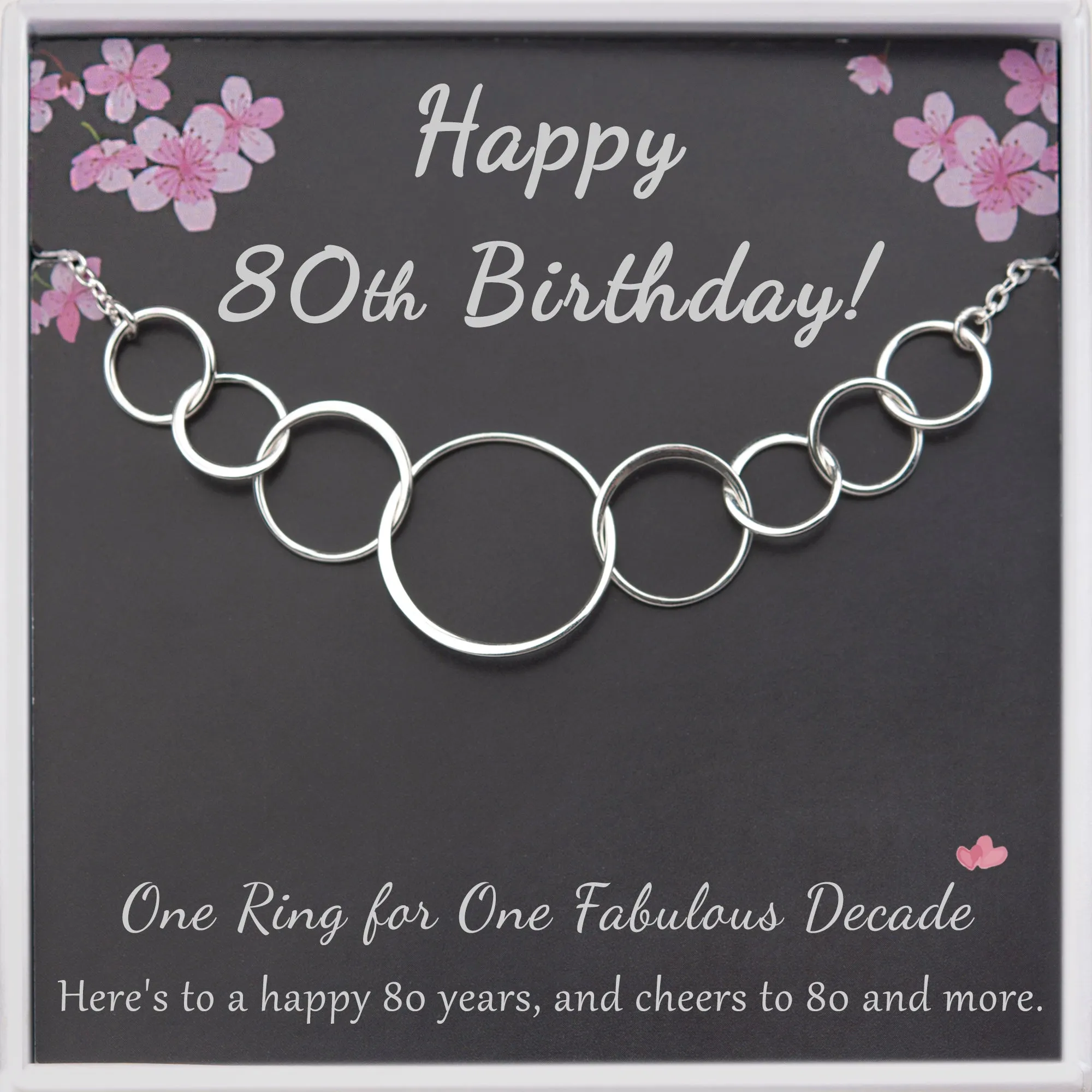 "Happy 80th Birthday" Card and Interlocking Rings Necklace