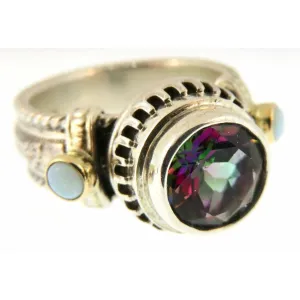 REVE Jewelry Mystic Stone & Opal  Ring -Sterling Silver & 14kt Gold