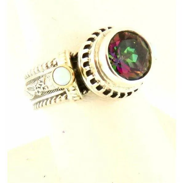 REVE Jewelry Mystic Stone & Opal  Ring -Sterling Silver & 14kt Gold