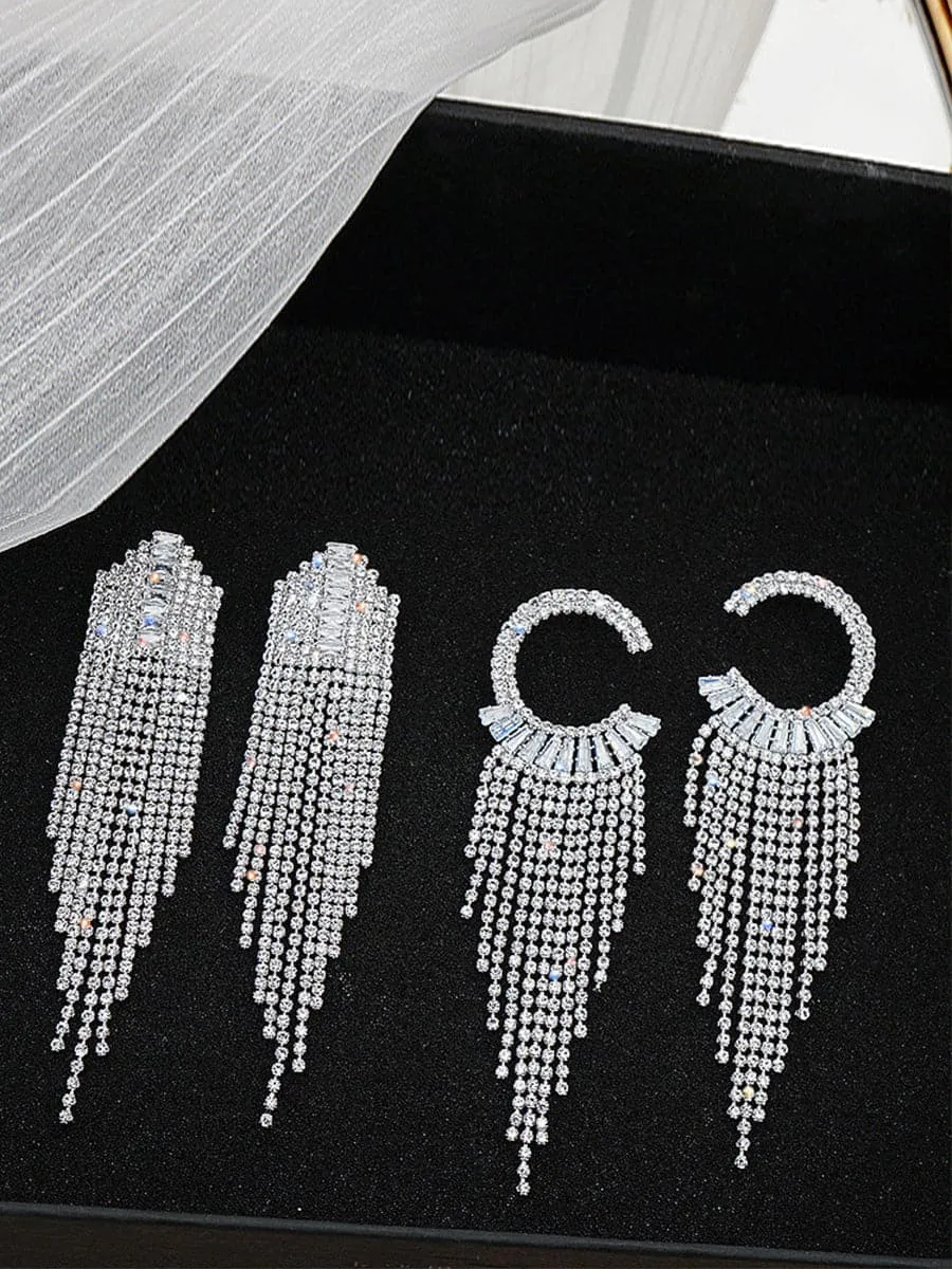 Rhinestone Sparkling Tassel Zircon Earrings MSE101046