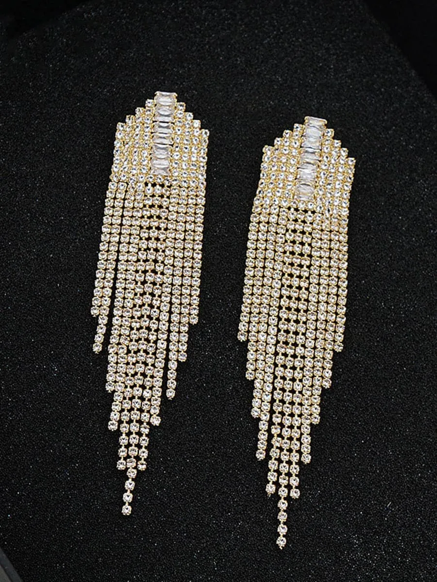 Rhinestone Sparkling Tassel Zircon Earrings MSE101046