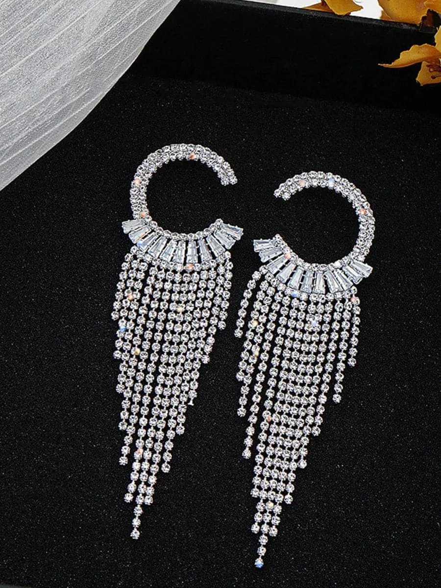 Rhinestone Sparkling Tassel Zircon Earrings MSE101046