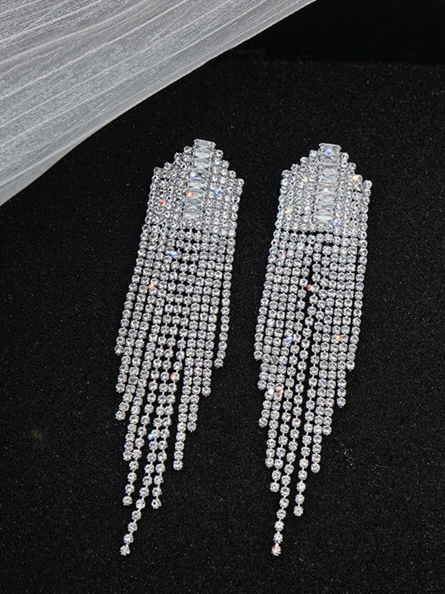 Rhinestone Sparkling Tassel Zircon Earrings MSE101046