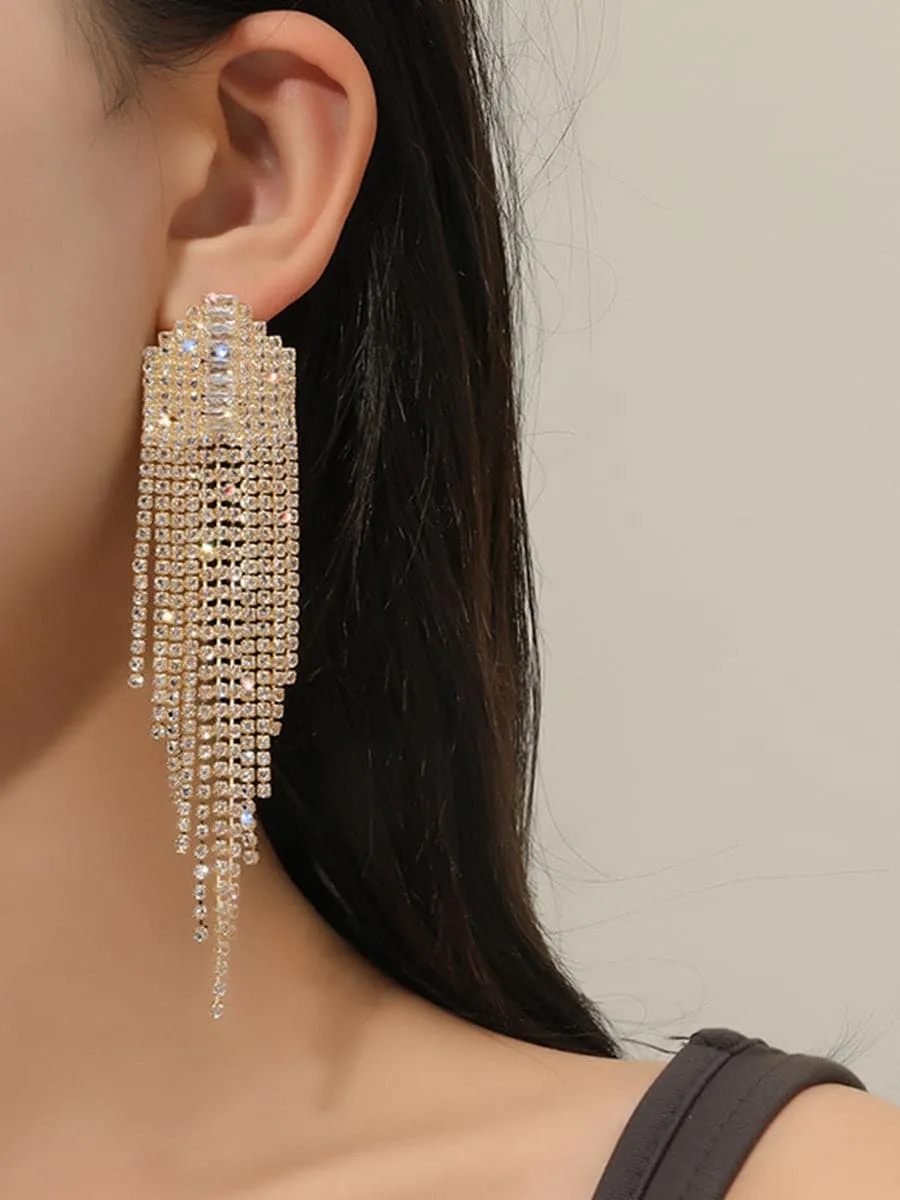 Rhinestone Sparkling Tassel Zircon Earrings MSE101046