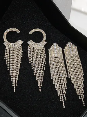 Rhinestone Sparkling Tassel Zircon Earrings MSE101046