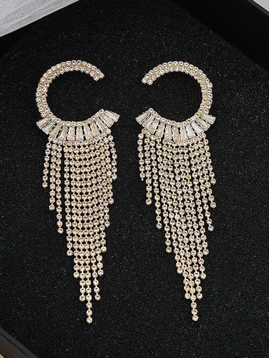 Rhinestone Sparkling Tassel Zircon Earrings MSE101046