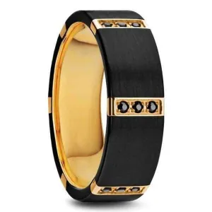 RIO Men's Multiple Black Diamonds Gold Plated Titanium Wedding Band - 8mm