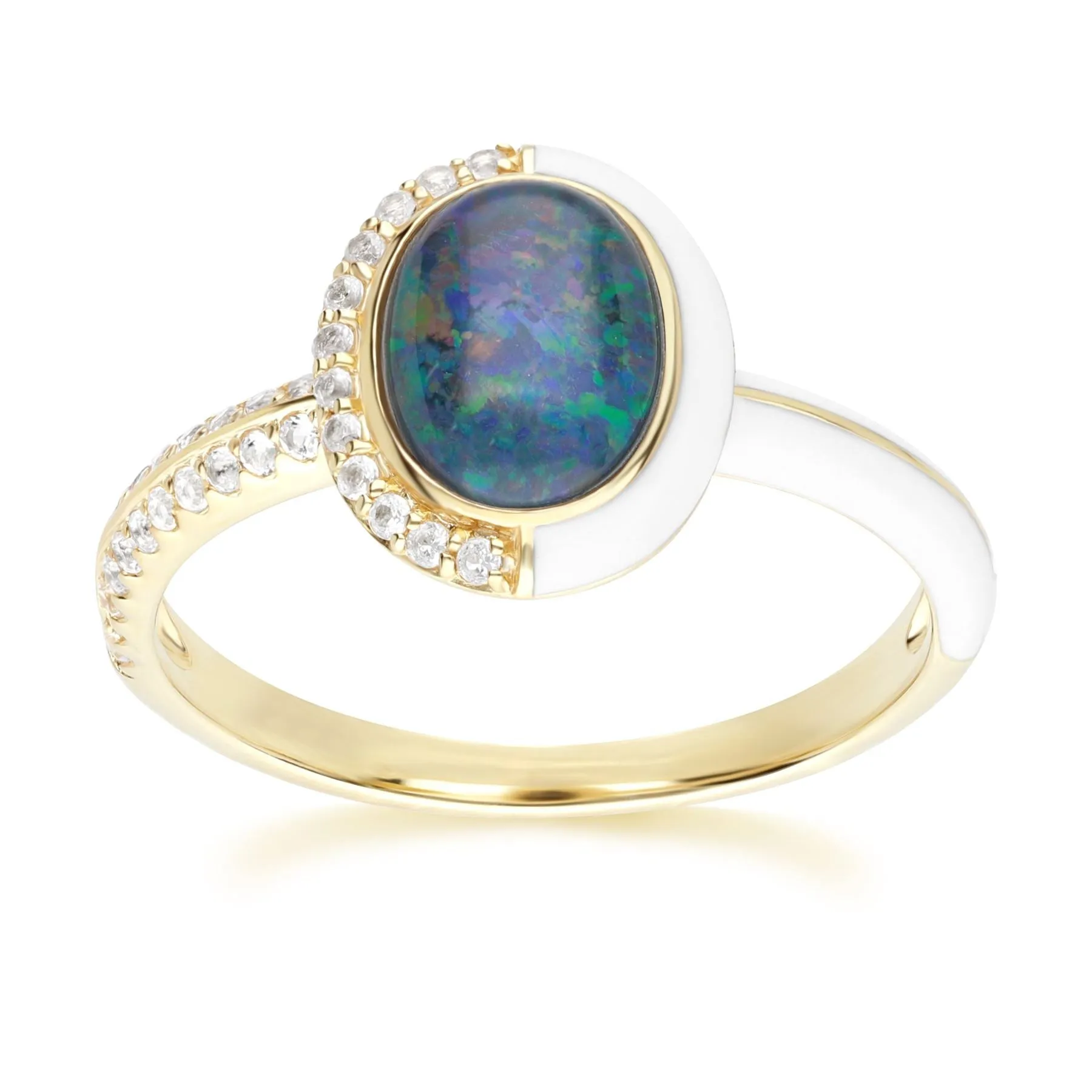 Siberian Waltz Triplett-Opal & Weiß Topas Ring in 18ct Vergoldetes Silber