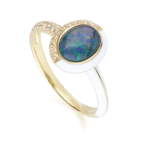 Siberian Waltz Triplett-Opal & Weiß Topas Ring in 18ct Vergoldetes Silber