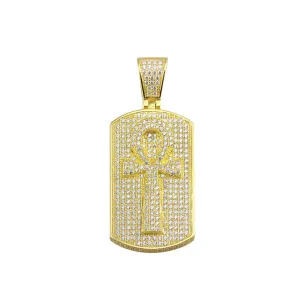 Silver 925 Gold Plated CZ Cross Dogtag Hip Hop Pendant