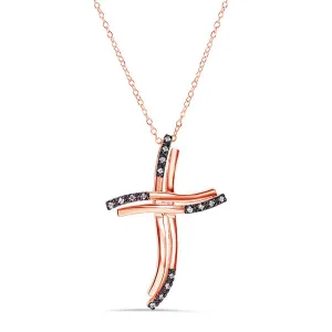 Silver 925 Rose Gold Plated Cross Black Basket Clear CZ