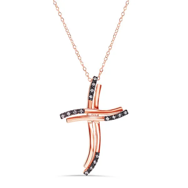 Silver 925 Rose Gold Plated Cross Black Basket Clear CZ