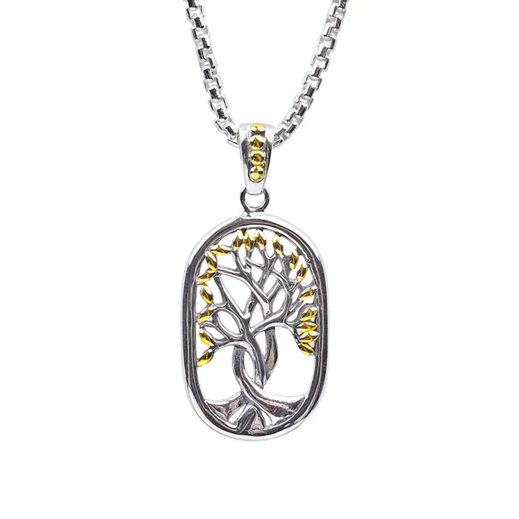 Silver and 18k Gold Tree of Life Open Dogtag Pendant- Large