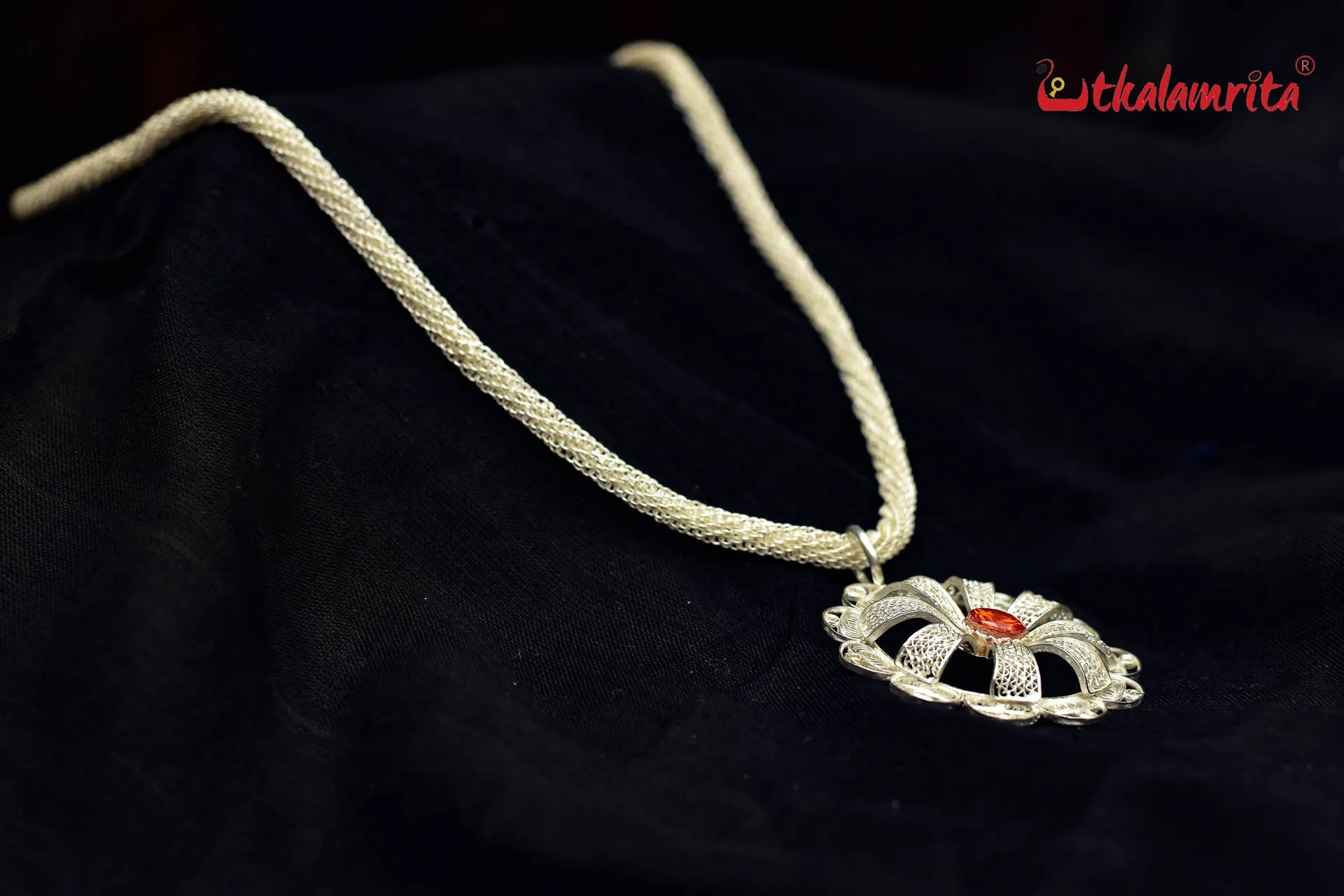 Silver Jala Necklace with Flower Pendant