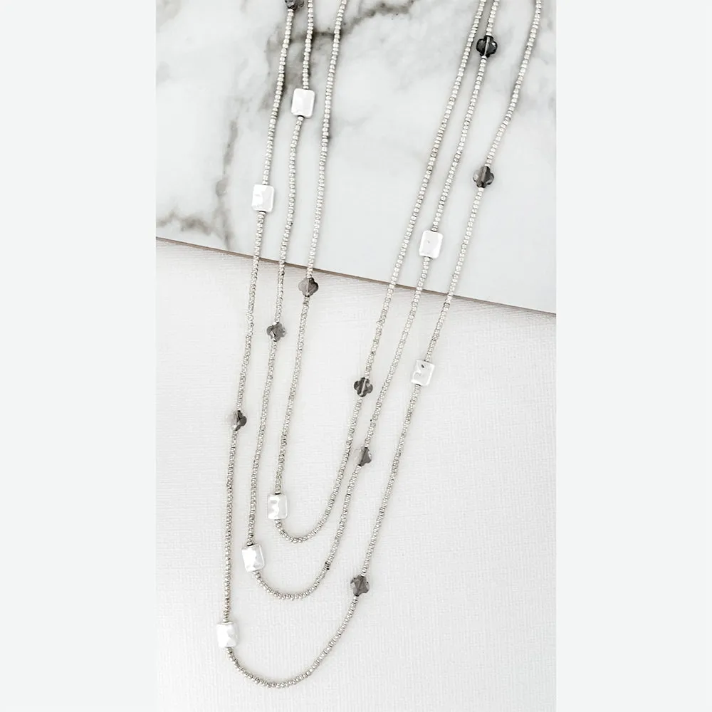 Silver Three Layer Seed Bead Necklace