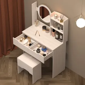 Simple Stylish Vanity Table Set With Vanity Stool, Touch Control LED Mirror, Multi Layer Large Capacity Storage. (L31.5"x W15.7" x H47.8")