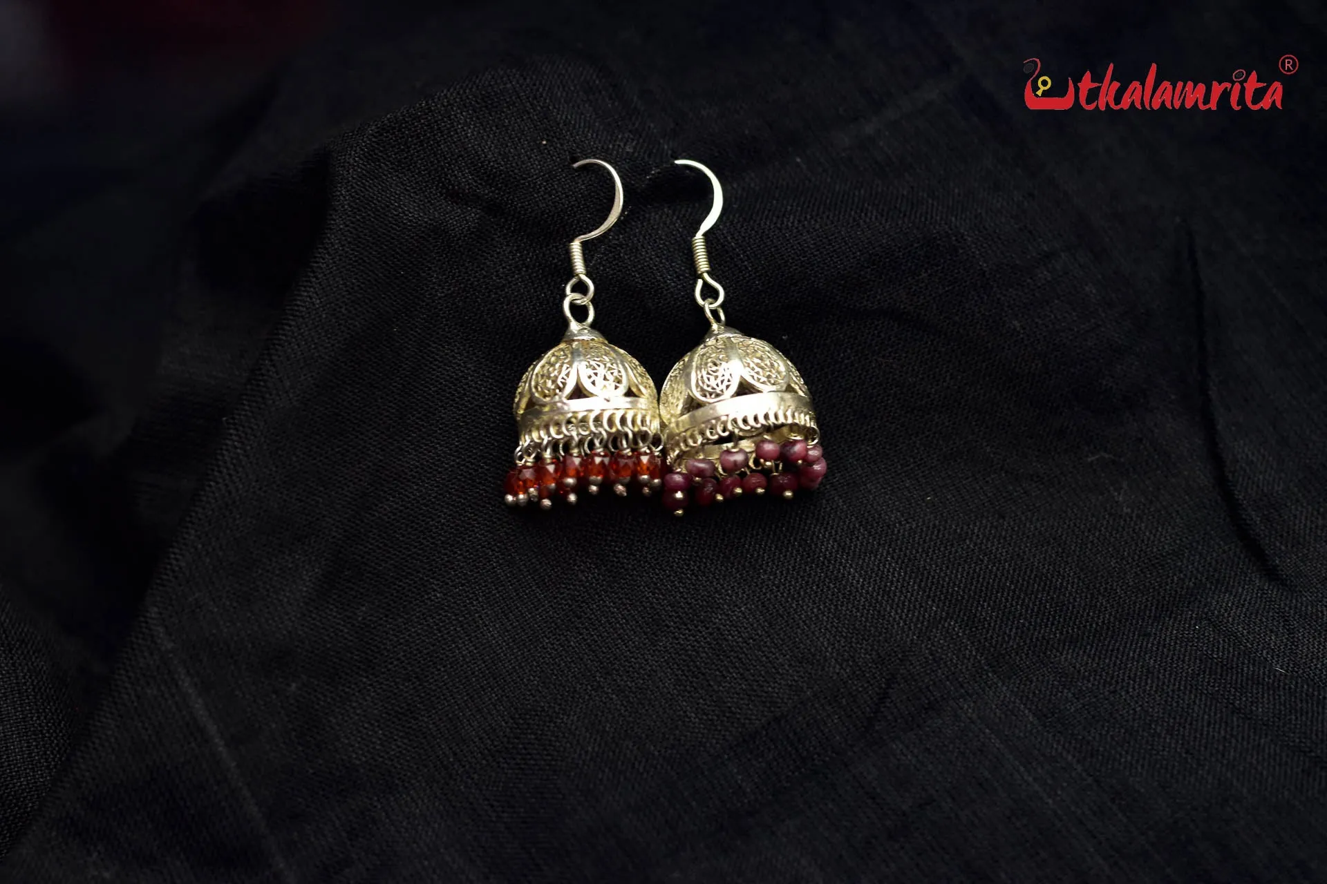 Small Filigree Jhumka with Amber Beads (Danglers)