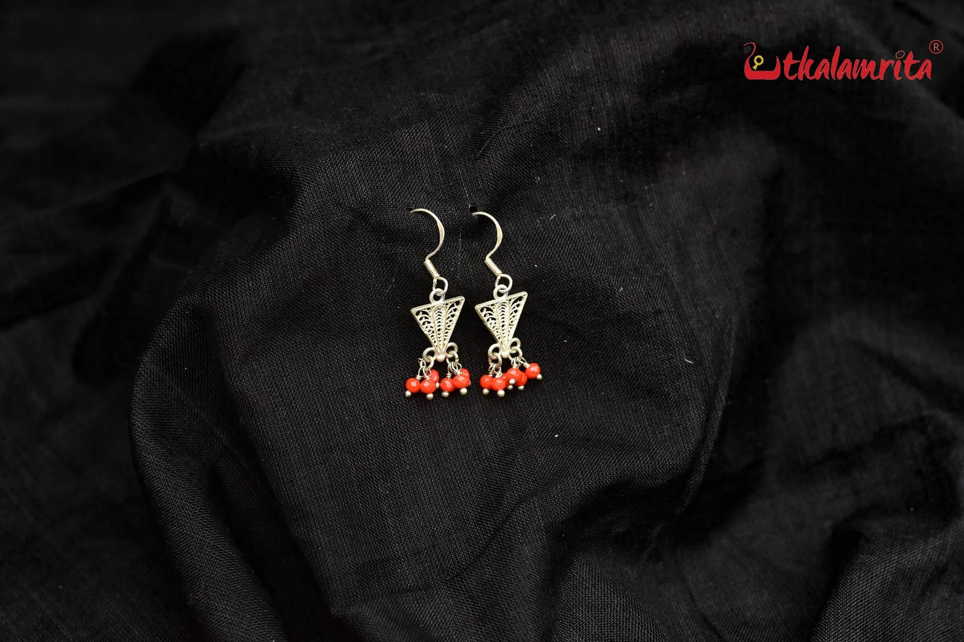 Small Inverted Filigree Triangles with Orange Bead (Danglers)