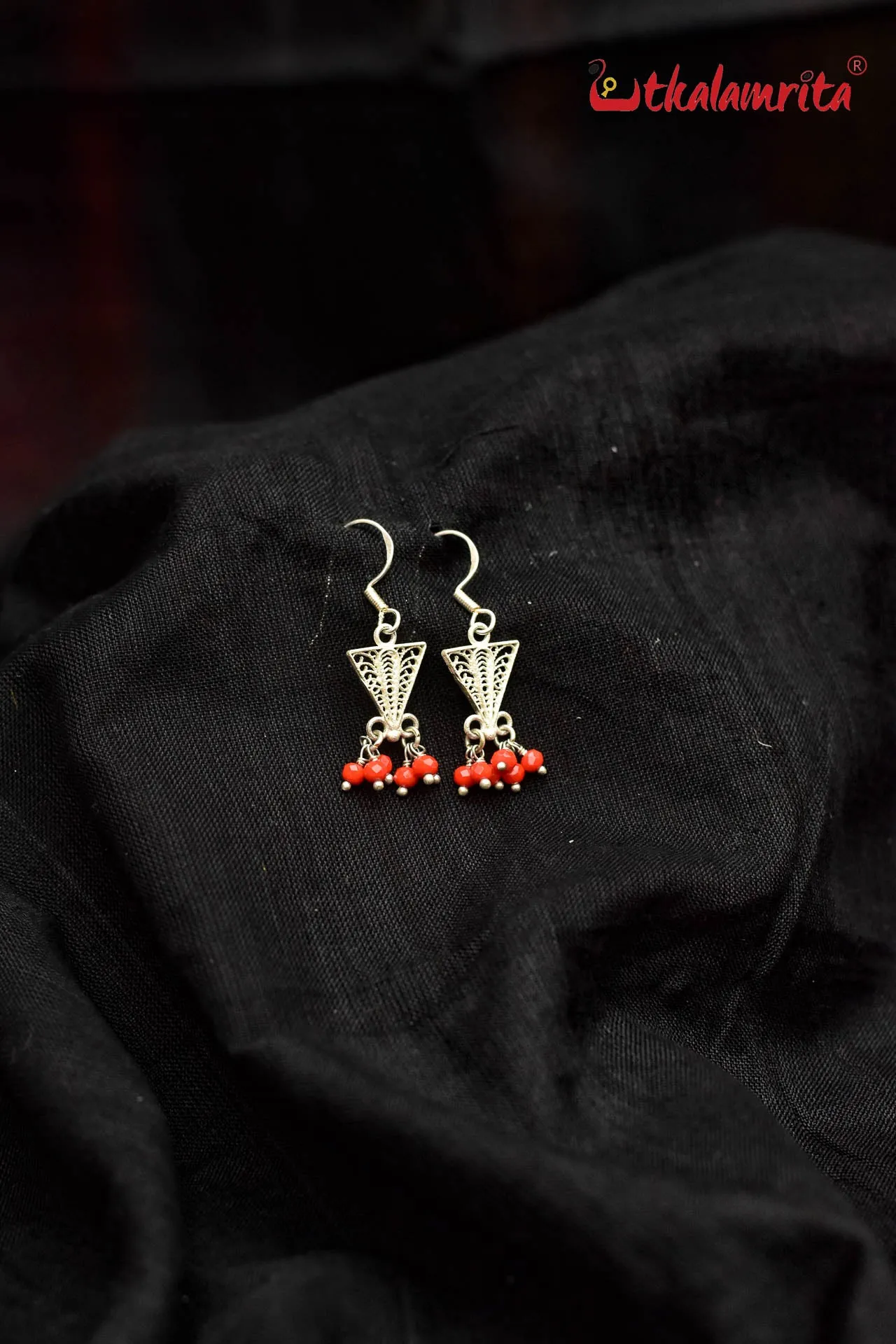 Small Inverted Filigree Triangles with Orange Bead (Danglers)