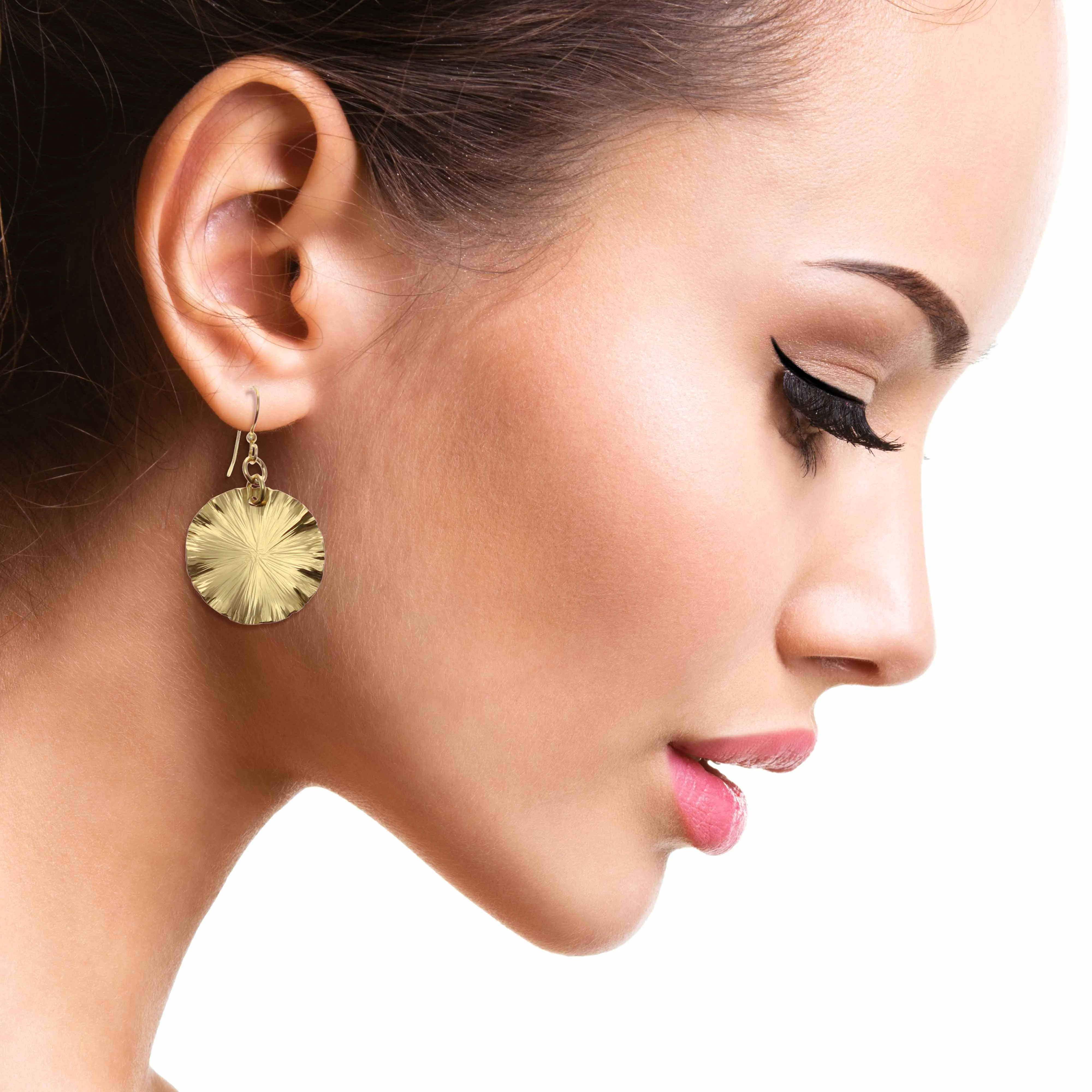 Small Nu Gold Brass Lily Pad Leaf Earrings