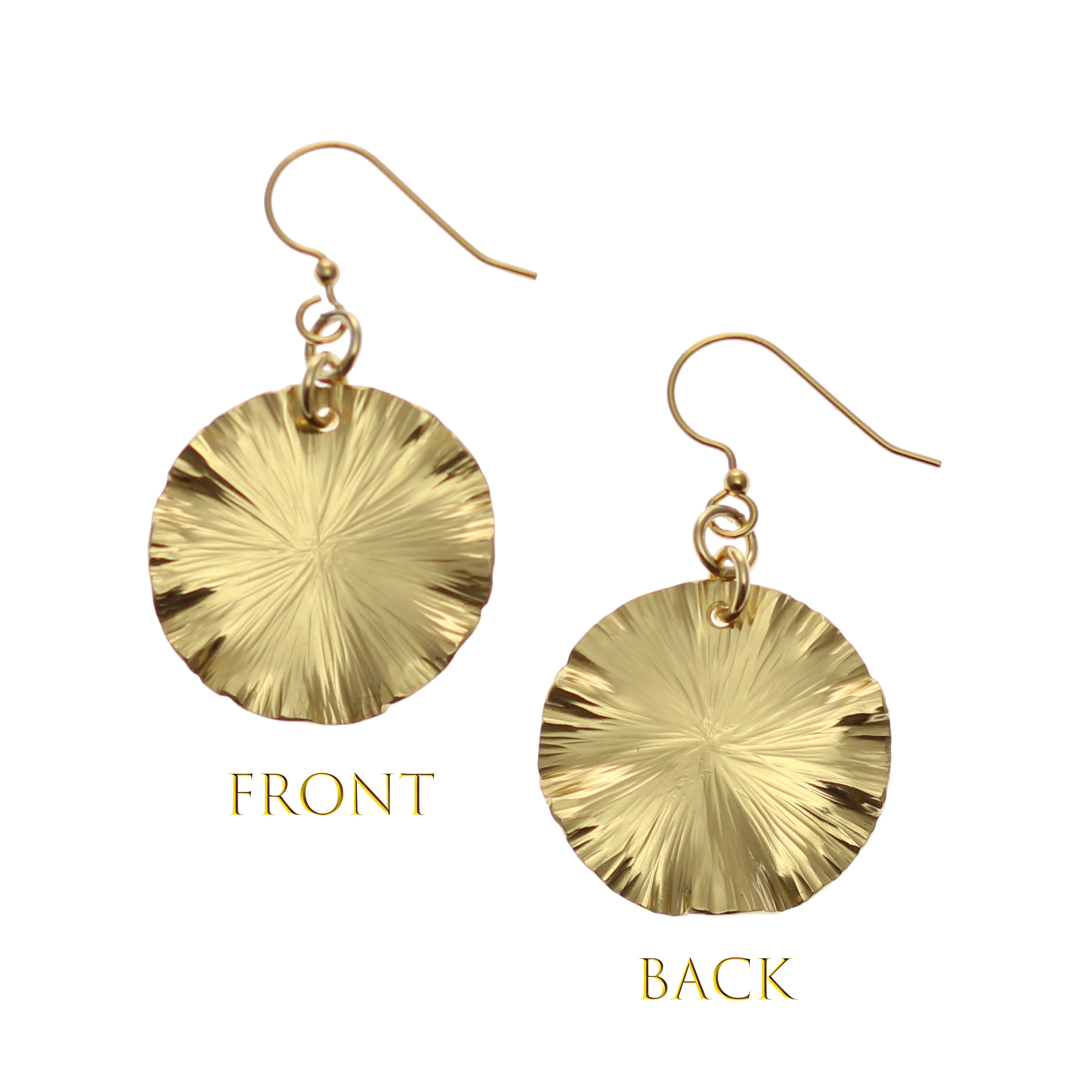 Small Nu Gold Brass Lily Pad Leaf Earrings